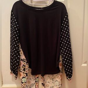 Anthropologie Maeve Split-Back Blouse Black Polka Dot Floral Top NWT XS